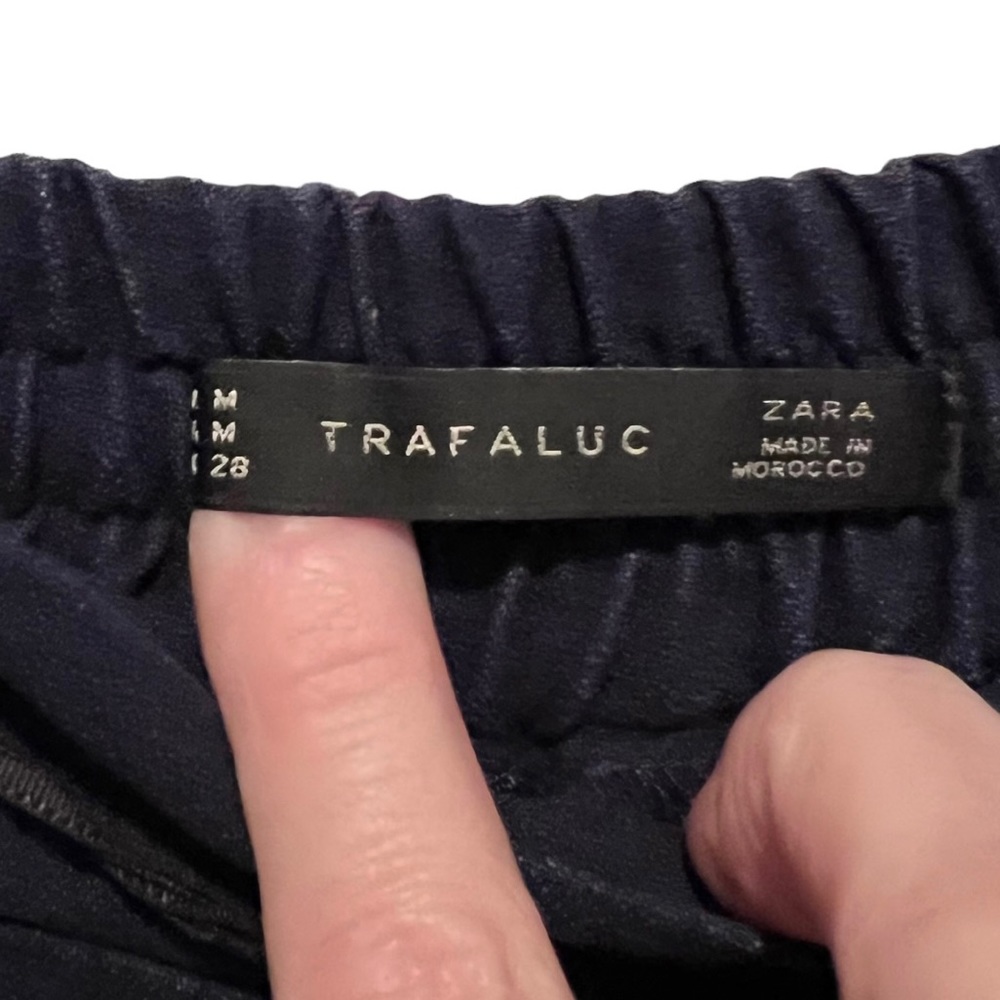 ZARA Women's Navy Pants Size M TRAFALUC Front Tie and Zippers Elastic Waist - Picture 4 of 8